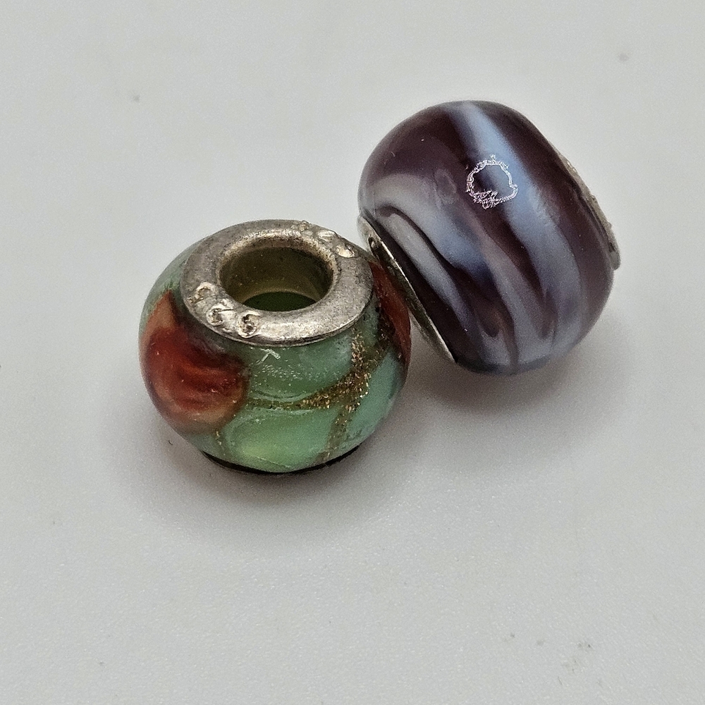 Sterling Silver 925 Murano Style Glass Slide Charm Beads